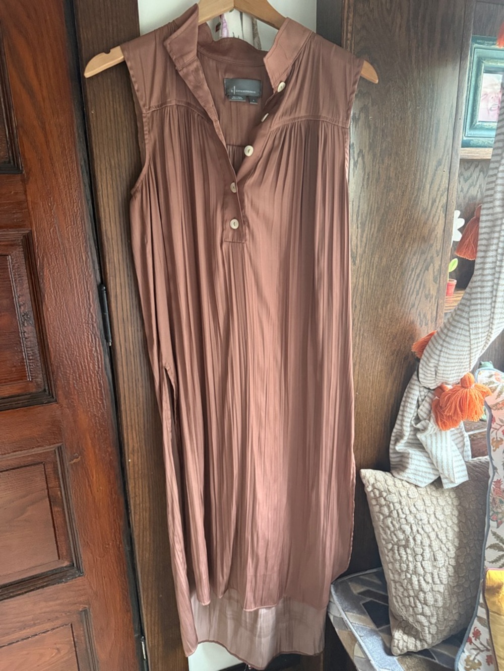 Anthropologie Brown Sleeveless Button-Front Maxi Dress